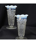 Fenton Moonstone French Opalescent Hobnail Footed Vase 5.5&quot; Tall  2 pc - £19.24 GBP