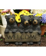 Large Rustic Forest 3 Black Brother Bear Cubs Holding Welcome Sign Statu... - $3,852.08 MXN