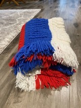 Vintage Red White Blue Stripe Patriotic Afghan With Fringe Blanket Throw 63”x48” - £31.80 GBP