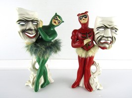 Vintage Enesco Sconso Green and Red Devil Ballerina Figurines Set w Comedy Mask - £387.36 GBP