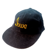 Vtg Black Corduroy Embroidered Iowa Spellout Snapback Hat - $14.80