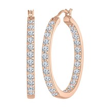 Gift 14K Rose Gold Plated Silver In-Outside 3.00 ct Round CZ Hoop Earrings - £60.15 GBP