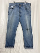 VTG Levi’s 501 Size 36x34 Fly Button Mens Trashed Blue Denim Jeans Colom... - $33.24