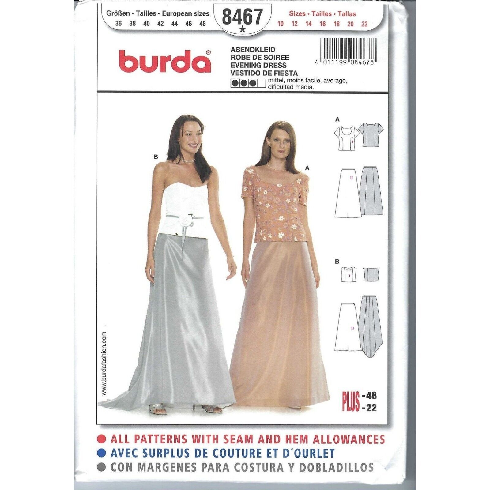 Burda Sewing Pattern 8467 Evening Dress Gown Misses Size 10-22 - $8.99