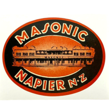 Luggage Label Rerpo Sticker Exotic Travel Masonic Hotel Napier N-Z - £7.49 GBP