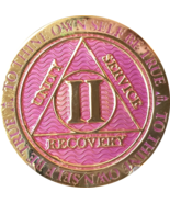 2 Year AA Medallion Lavender Pink Gold Alcoholics Anonymous Sobriety Chi... - €15,44 EUR