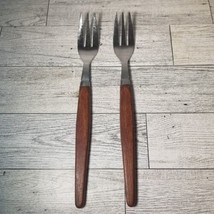 2 MCM Danish Modern MCM Flatware 3-Tine Forks Stainless Holland Teak Woo... - £10.63 GBP