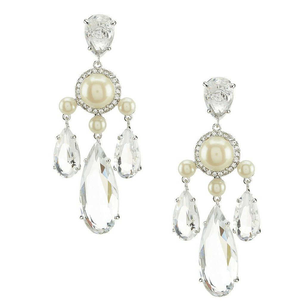 Kate Spade Crystal Glitz Glam Chandelier Faux Pearl Dangle Earrings WBRUF080 NWT - $73.76