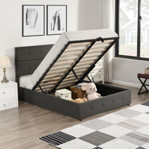 Upholstered Platform Bed with Underneath Storage,Full Size,Gray - $292.62