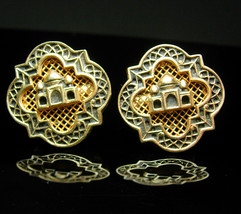 Vintage Taj Mahal Cufflinks / black Enamel / Persian gold filigree / Swank / Wed - £114.06 GBP