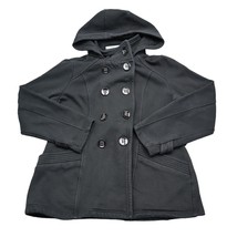 Sebby Jacket Womens M Black Long Sleeve Hooded Buttons Fleece Pea Coat - £23.45 GBP