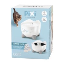 Catit Pixi Cat Water Fountain White Filter Food Bowl Stainless Steel Dish - $1,197.66 MXN