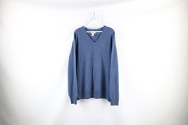 Vtg LL Bean Mens Large Blank Lambswool Blend Knit V-Neck Sweater Heather Blue - £39.52 GBP