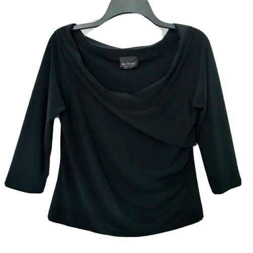 Bay Studio Career Petites Womens S Black Drape Cross Neck 3/4 Sleeve Dre... - $12.95