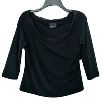 Bay Studio Career Petites Womens S Black Drape Cross Neck 3/4 Sleeve Dressy Top - £10.35 GBP