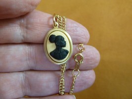 CA30-114 RARE African American LADY ivory + black CAMEO brass Pendant necklace - £19.85 GBP