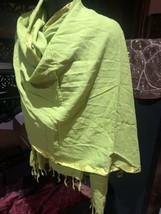 Vintage Verde Lime Cotone Sari Sciarpa Scialle - £31.94 GBP