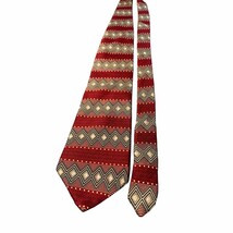 Elizabeth Neill Cravatte Mens Red Geometric Diamond Pattern Tie Silk Mad... - $12.59
