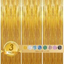 Birthday Party Decorations 3 Pack 3.3 x 9.9 ft Gold Foil Fringe Curtains... - £16.55 GBP
