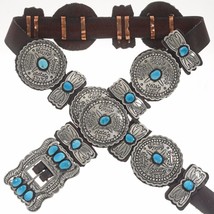 Native American Navajo Old Pawn Style XLG Antiqued Silver Turquoise Concho Belt - £853.44 GBP