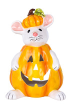Pumpkin Mouse 18375 Jack O'Lantern Tealight Candle Holder Ceramic Blue Sky 7.5"H - $38.61