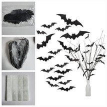 5 Pcs Lifelike Artificial Curly Branches &amp; 60 Pcs Halloween Black Bat Stickers - £7.13 GBP