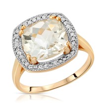 14K Gold Ring With Natural Diamonds And Checkerboard Cut White Topaz - $1,198.99