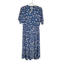 Classics Leslie Fay Vintage Midi Pleated Tea Dress ~ Sz 12 ~ Blue ~ Floral - £38.92 GBP