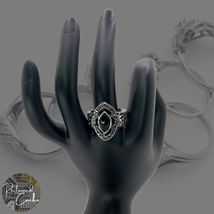 Womens Silver Tone Black Marquise Rhinestone Statement Cocktail Ring Size 6.5 - £15.92 GBP