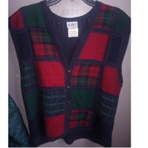 Unisex Koret VTG Plaid Tartan Holiday Vest Wool Patch Large - $18.00