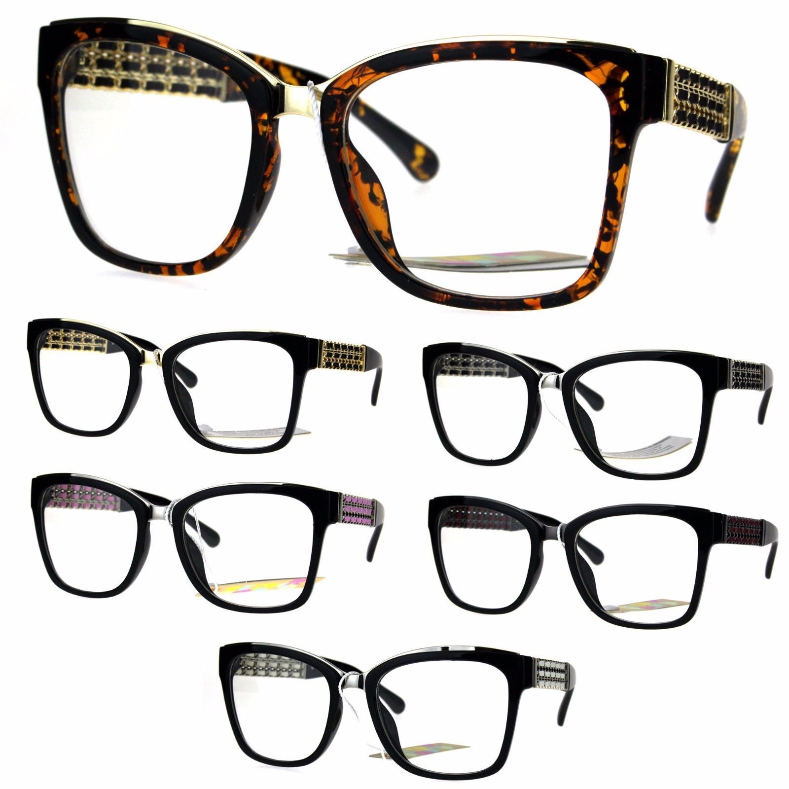 Metal Jewel Chain Arm Rectangular Plastic Frame Eye Glasses - $12.95