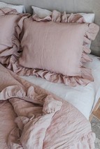 Ruffle Blush Pink Cotton duvet cover With Pillow Quilt cover Coconut buttons - $79.21+