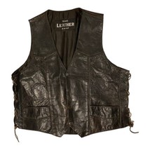 Leather Shop Vest Tooled Leather USA Flag Motorcycle Biker Side Laces Black 48 - £54.80 GBP