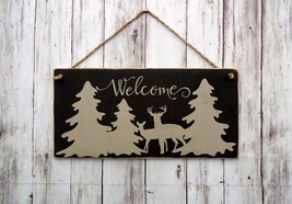 Welcome - Nature Deer Woods Mini Handmade Wood Sign - £6.15 GBP