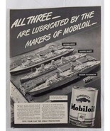 Life Magazine Print Ad 1940 Mobil Oil Normandie Queen Mary  Queen Elizabeth - £9.34 GBP