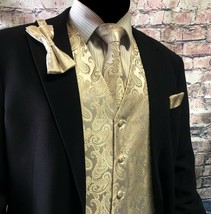 Champagne Ivory Paisley Tuxedo Suit Dress Vest Waistcoat Necktie Bowtie Hanky  - £24.85 GBP+