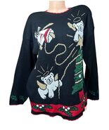 Vtg Christmas Sweater Angel Polar Bears Tree Black Soft JJ Poole Not Ugl... - $53.82 CAD