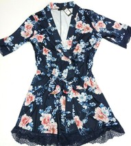 City Chic Womens Blue Floral Print Leah Wrap Robe Size M 18 - £27.61 GBP