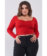 Plus Size Long Mesh Sleeve Sweetheart Neck Detail Structured Crop Top - $269.32 MXN