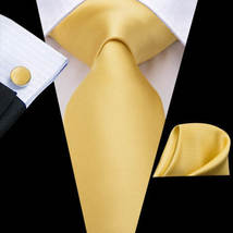 Yellow (Soft Yellow) Necktie Set (Necktie, Hanky, &amp; Cufflinks) - £15.92 GBP
