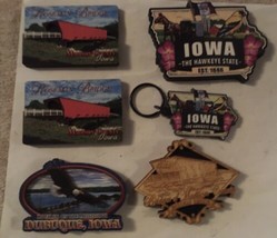 IOWA LOT OF 6 REFRIGERATOR MAGNETS 4 KEYCHAIN 1 LASER ETCHED WOOD ORNAME... - £19.83 GBP