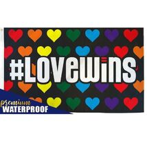 Love Wins Waterproof Rainbow Hearts LGBT Gay Lesbian Pride Polyester 3x5... - $8.99