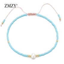 ZMZY Thin Natural Pearl Bracelet Miyuki Beads Handmade Black Glass Stone Bracele - £10.56 GBP