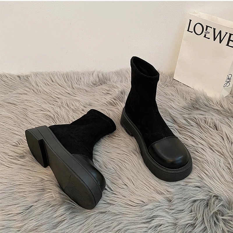 New Design Chelsea Boots Women Fashion Platform Flats Heels Round Toe Ankle Slip - £183.23 GBP