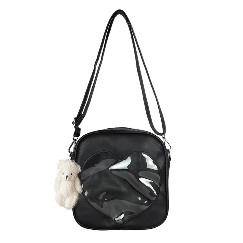 PU Square Messenger Bags Casual Clear Heart Shaped Shoulder Bag Women Sc... - £17.28 GBP