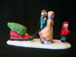 Lemax 1994 Dickensvale Porcelain Family Pulling Tree Accessory Sled Boy Mom Dad - £23.97 GBP