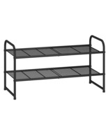 2-Tier Stackable Shoe Rack, Metal Shoe Shelf Storage Organizer, Black - £34.47 GBP