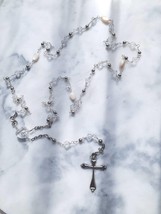 Mother of Pearl, Crystal Glass Rosary Prayer Beads 54 Beads - $22.00