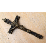 ⭐antique French crucifix wood &amp; bronze with skull bones⭐ - £45.88 GBP