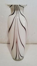 Large Art Blown Glass Flower Chimney Vase White Reddish Brown Stripes Vi... - $60.43